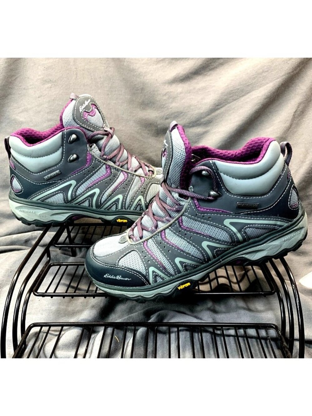 Eddie Bauer Women Lukla Pro/Vibram Sole Gry/Prpl Mid Hiker Boot Women Sz 7 EUC